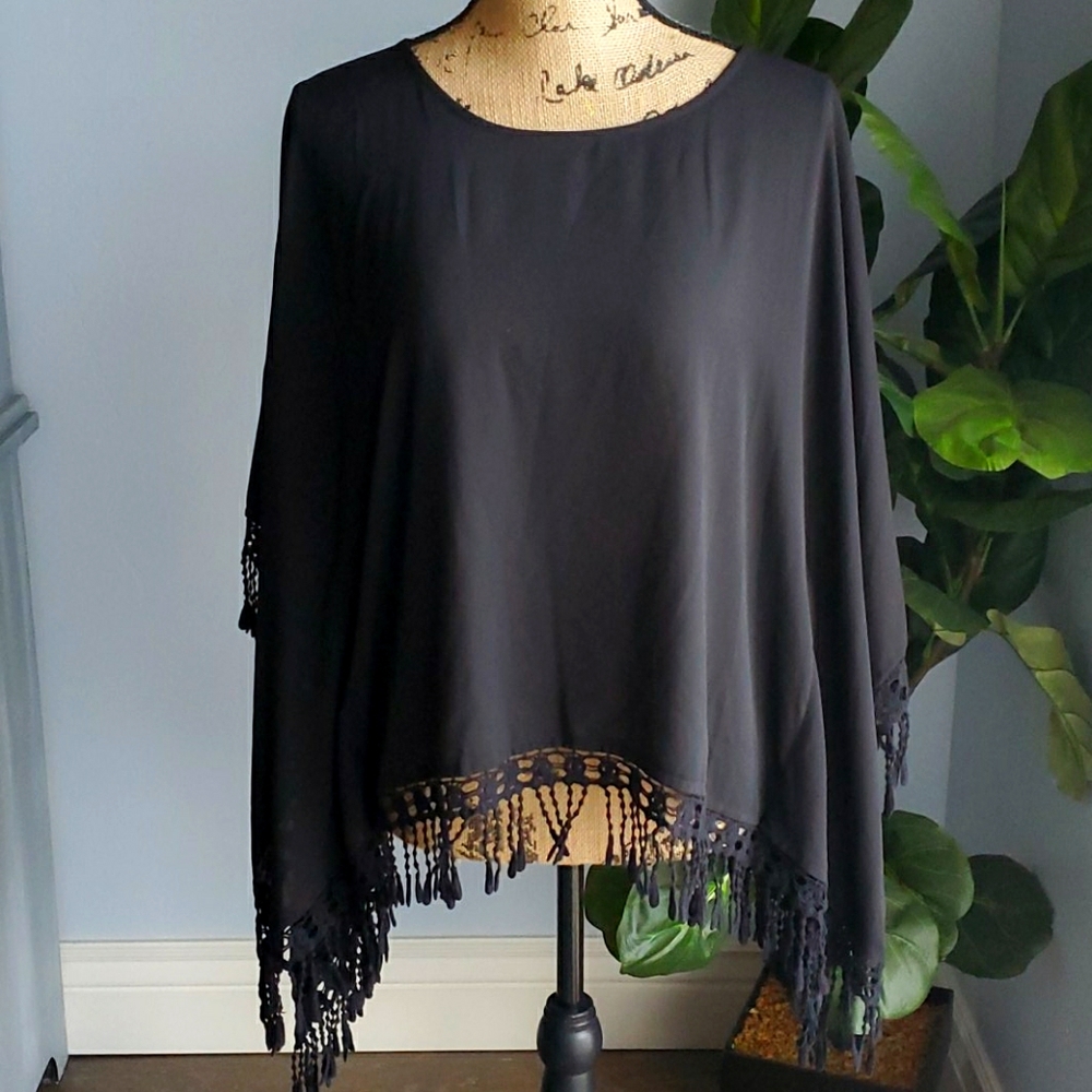 Daniel Rainn black dolman fringe top